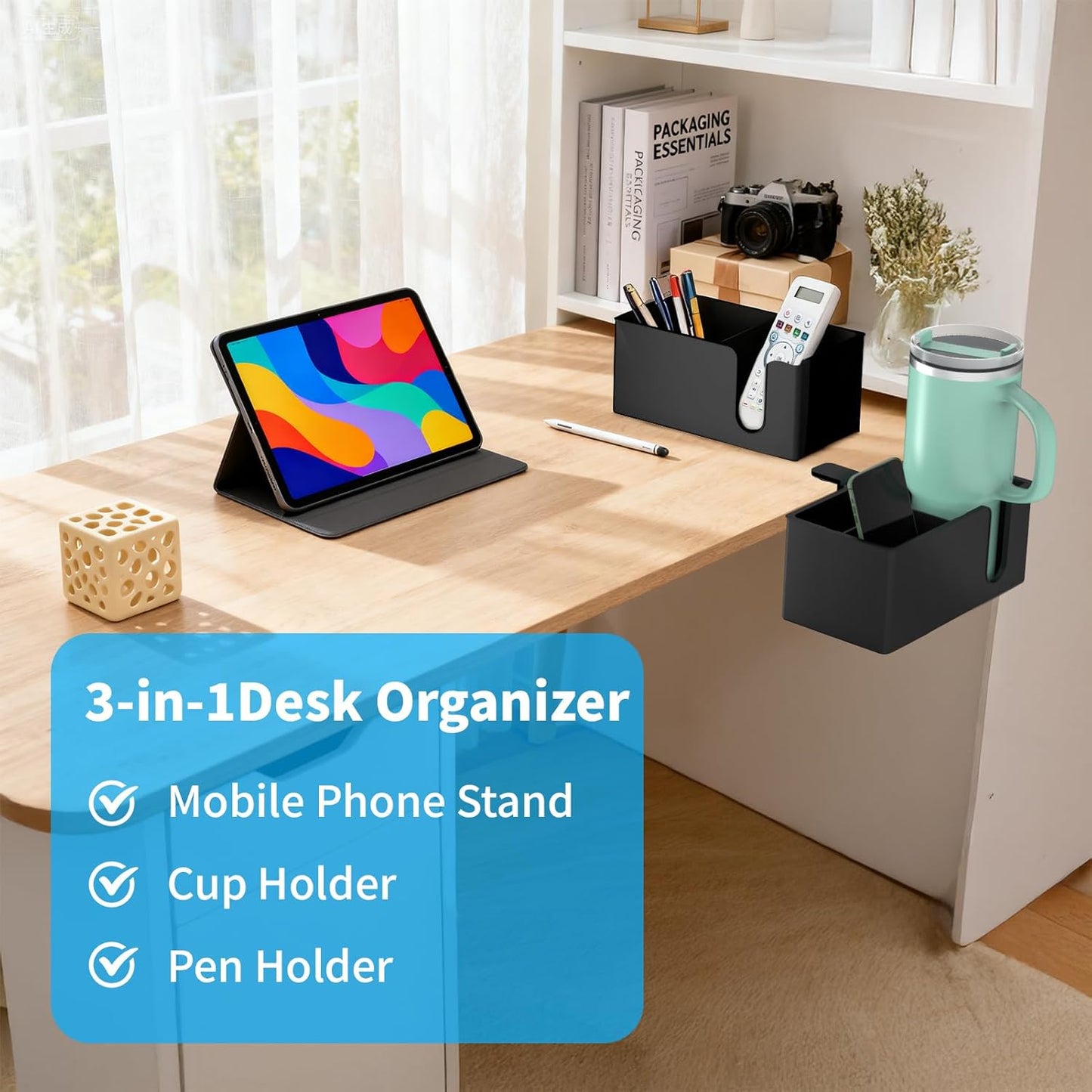 Deeper Desk Cup Holder, OOKUU Anti-Spill Cup Holder for Desk or Table, Sturdy and Durable, Easy to Install, Enough to Hold Coffee Cups, Water Bottles, Gaming PC Office Accessories, Black