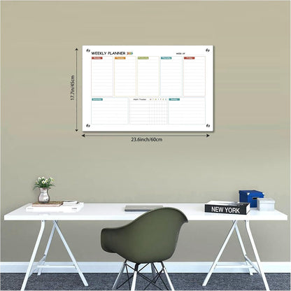 Glass Colorful Weekly Dry Erase Calendar Whiteboard for Wall,24"x 36",Frameless Mounting,Office/School/Home, Frameless Large Planner White Board