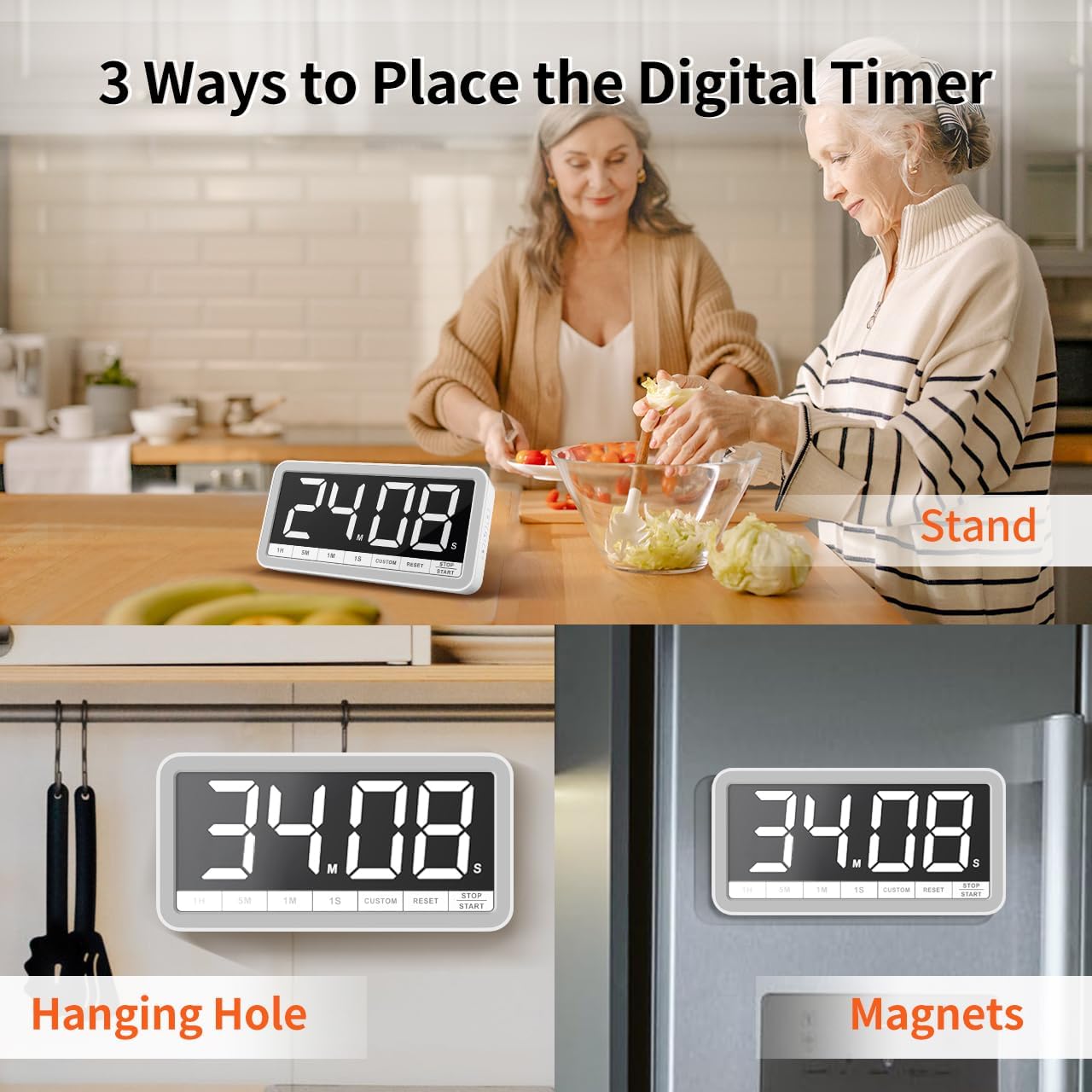 VOCOO Digital Kitchen Timer with 7.8” Extra Large Display, Magnetic LED, with 3 Brightness, 4 Alarms and 3 Volume Levels, Battery Powered Countdown Count Up Timer for Cooking, Classroom, Home Gym