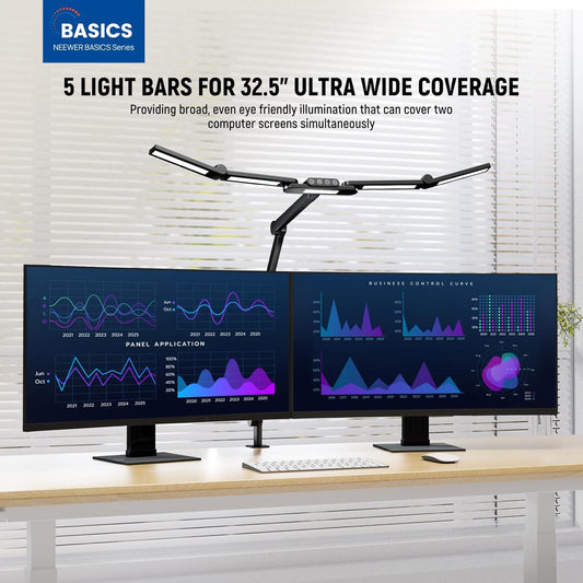 NEEWER Entry Level Version 32" LED Light with Clamp for Desk Home Office Dorm Designer Drafting, 20W Dual Computer Monitor Architect Lamp Bar, Flexible Overhead 2200lux/Remote/5 Modes CRI80+, N21