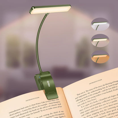 Gritin 19 LED Rechargeable Book Light for Reading in Bed with Memory Function- Eye Caring 3 Color Temperatures,Stepless Dimming Brightness,90 Hrs Runtime Lightweight Clip on Light for Book Lovers
