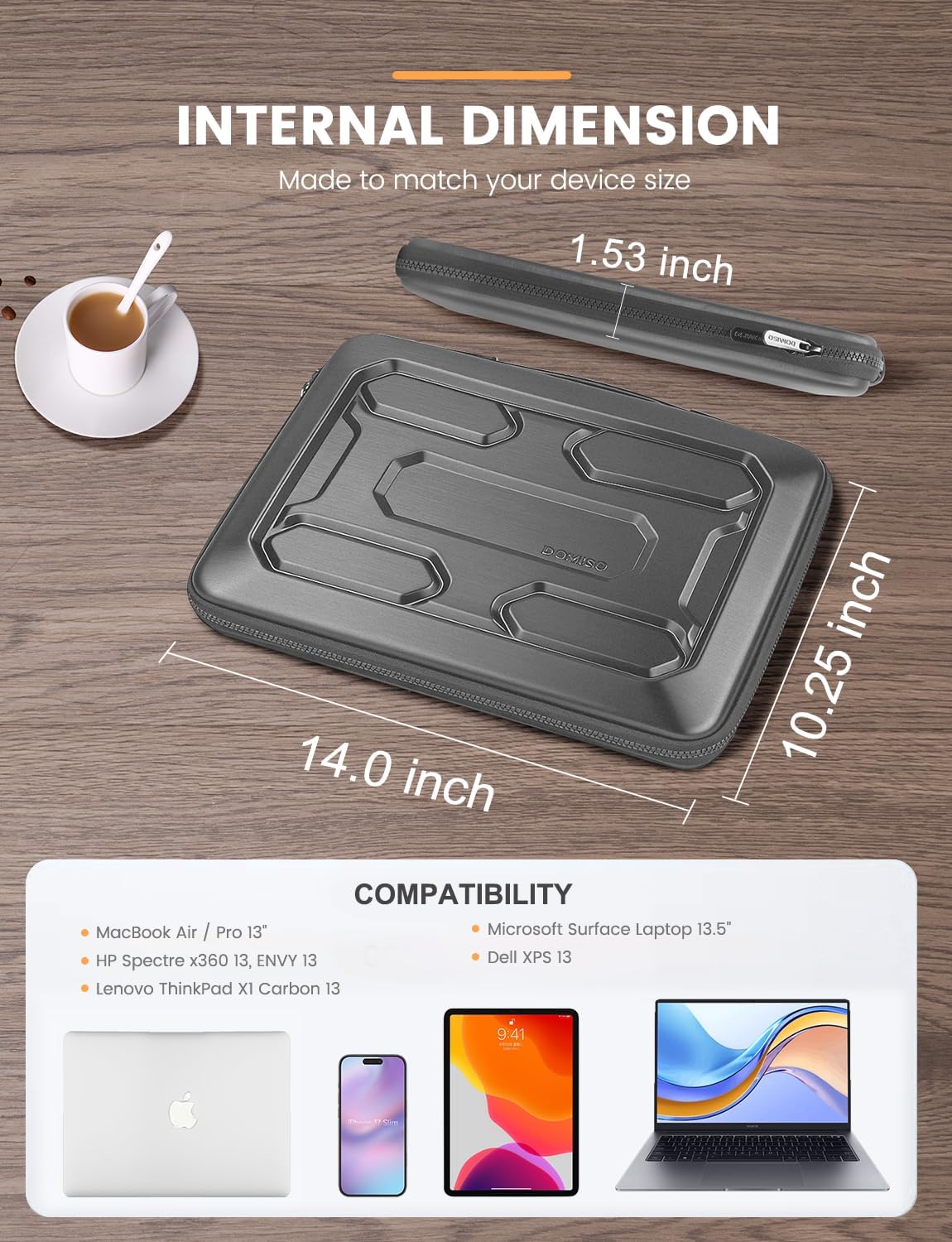 DOMISO 15.6 inch Laptop Sleeve with Handle Shockproof Computer Bag Waterproof EVA Protective Carrying Case for 15.6" Lenovo Yoga 720 IdeaPad 310 320 ThinkPad T570/Dell Inspiron 15/HP Envy 15, Black
