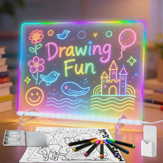 Led Note Board with Colors,16''Drawing Tablet,6 Modes & 8 Colors Light Up Drawing Board,Kids Toy with 13 Light Effects,Birthday Holiday Day Gifts for Girls & Boys Age 3+,Tracing Book（White）