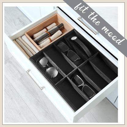 Amylove 4 Pcs Gray Sunglass Organizer Trays 4 Grids Velvet Glasses Holder Jewelry Display Organizer Eyeglasses Storage Box Drawer