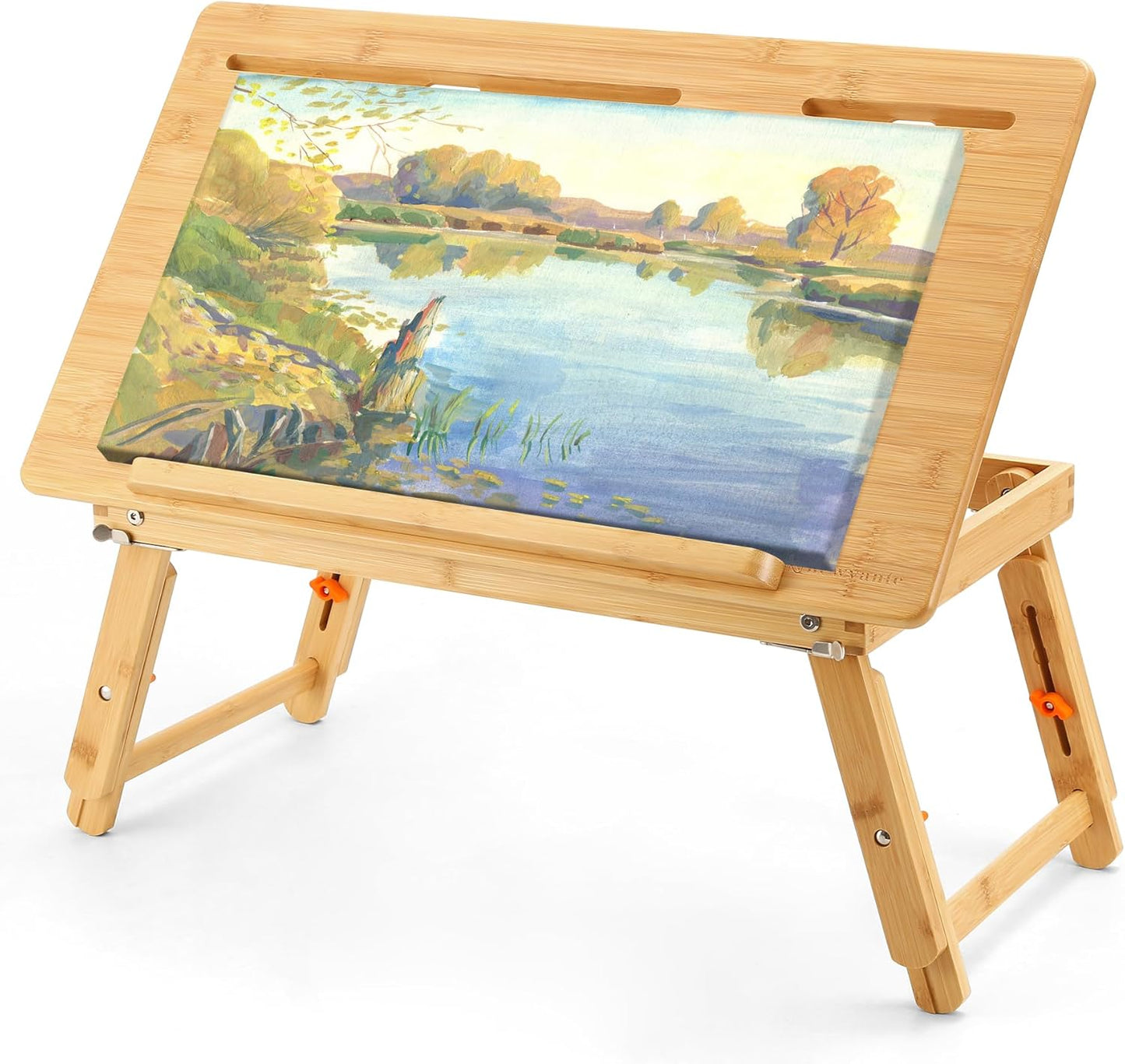 Nnewvante Drawing Table Foldable Drafting Desk with Adjustable Height & Angle Bamboo Drawing Board Easel with Tablet and Phone Slots for Painting, Drafting, Writing, Reading