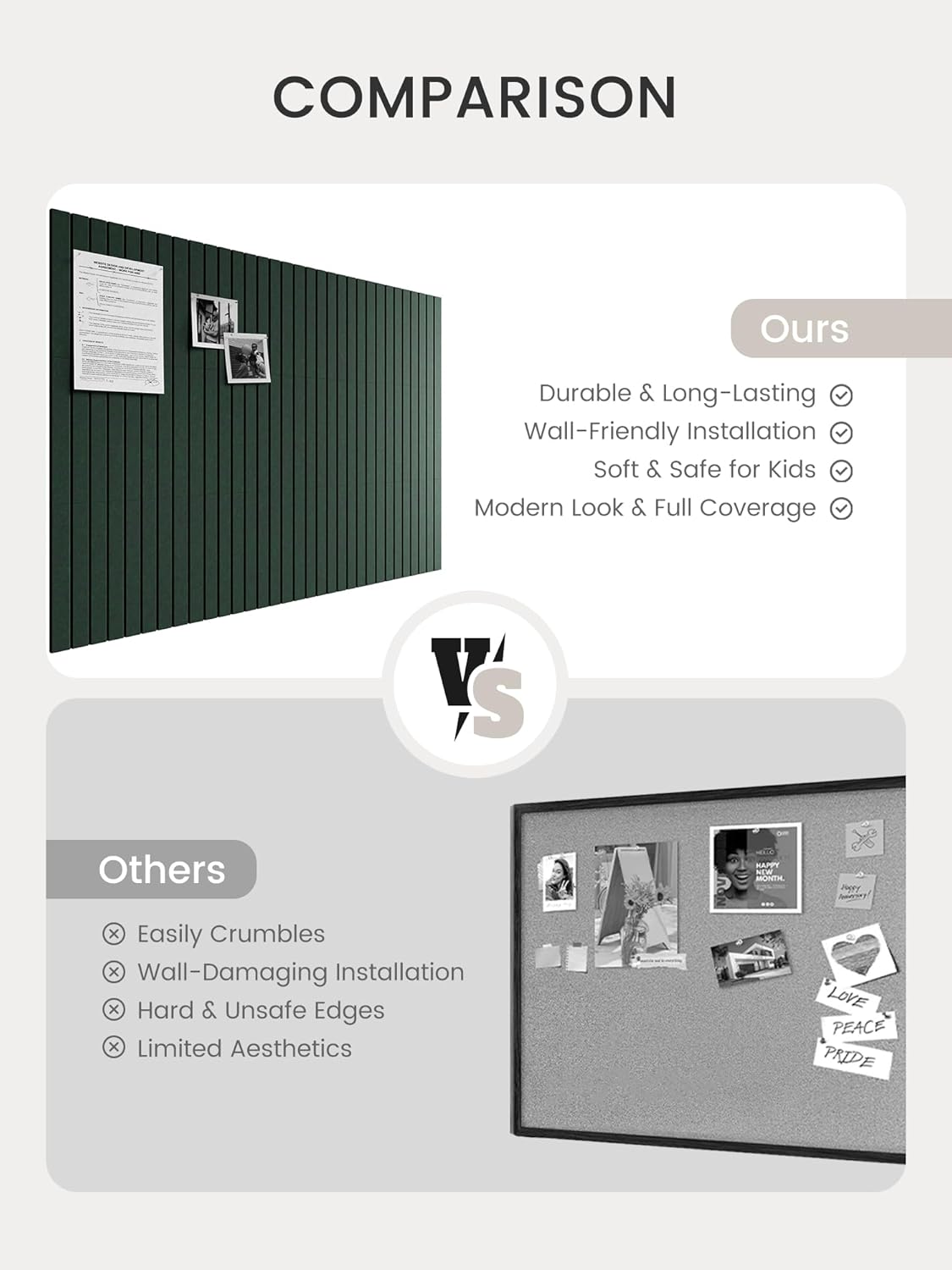 Bumusty Large Cork Board Alternative-48 x 36" Felt Bulletin Board Tiles, with 30 Pushpins, 70 Adhesive Tabs, Fine-Stripe 12-Pack, Cork Boards for Office Push Pin Board Felt Board-Oatmeal