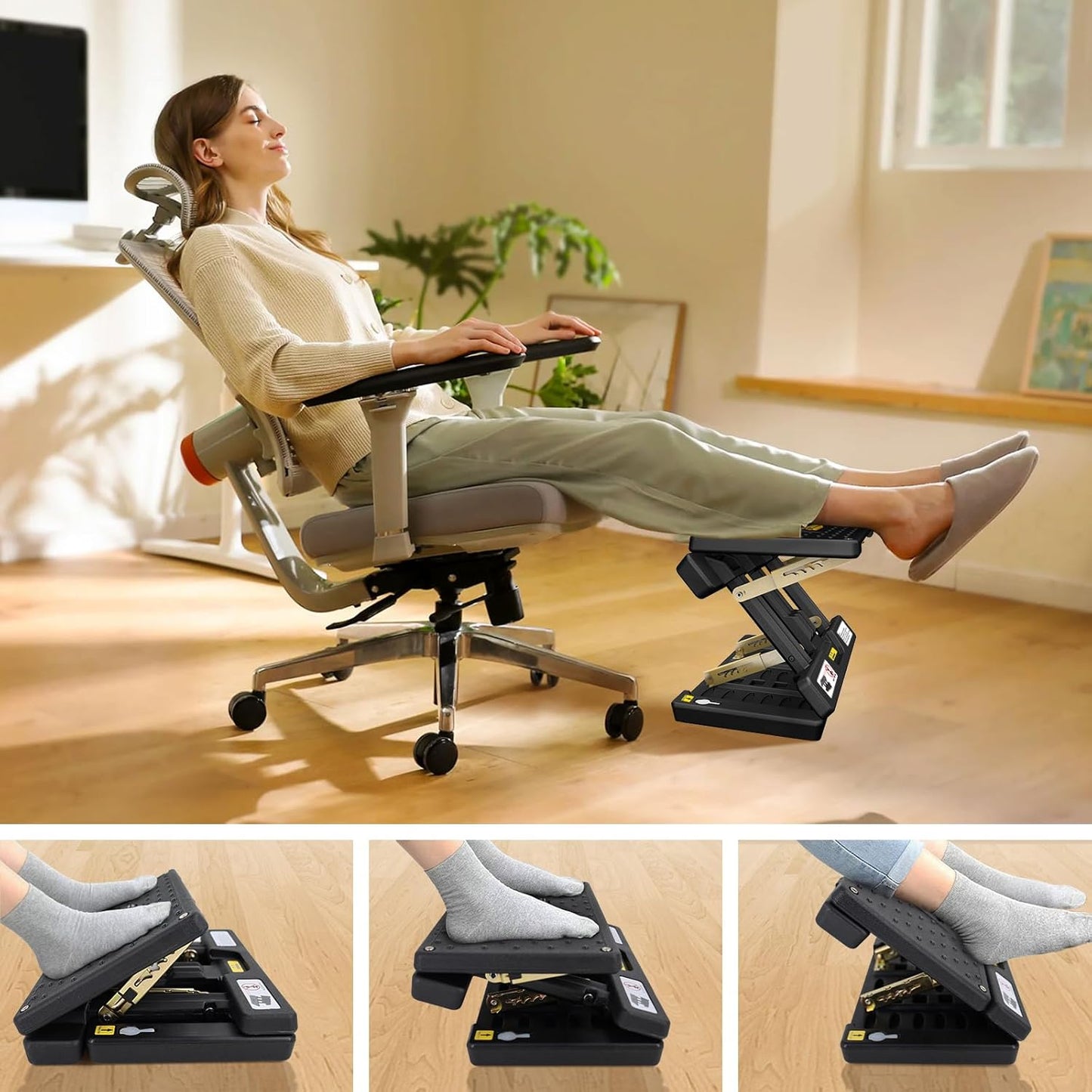 Foldable Foot Rest, Computer Foot Rest Under Desk, 12Modes Adjustable Ergonomic for Office, Loading Capacity 80 pounds, Removable EVA Cushion, All-Season(Black)