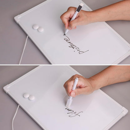 Double Sided Mini Dry Erase Board, 11" x 7" Hanging Whiteboard for Wall, Magnetic Small White Board with Marker (Built-in Eraser) for to-Do Lists, Home School Office