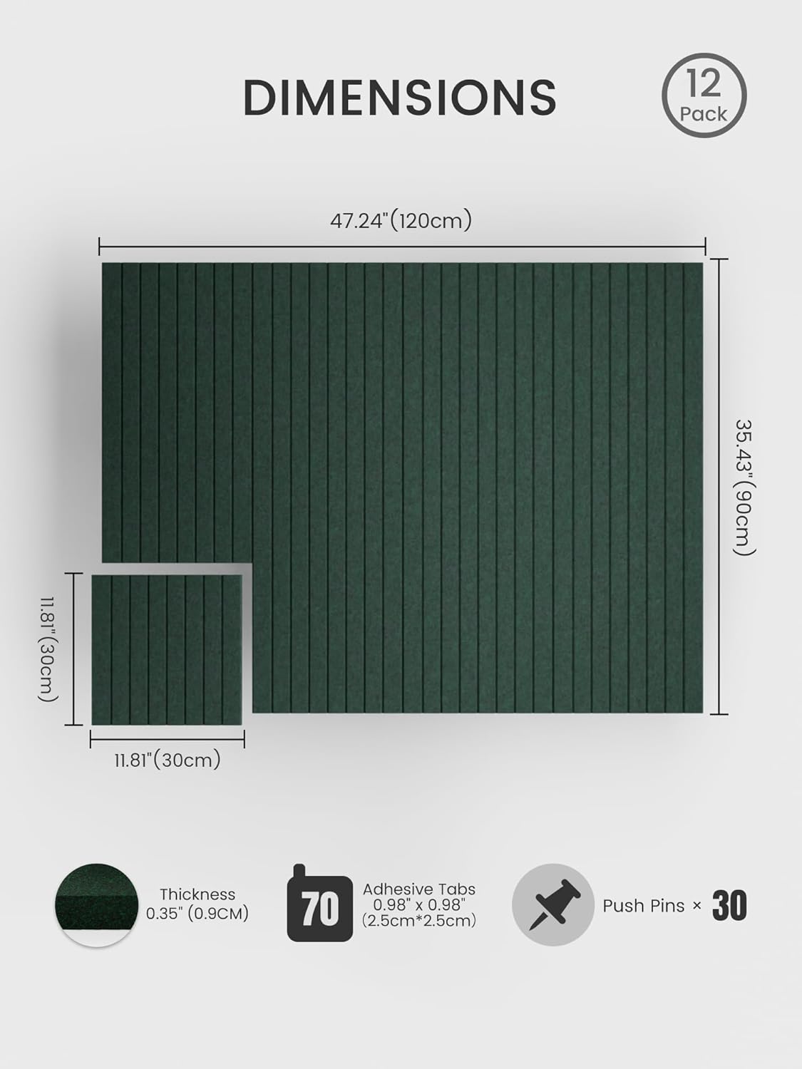 Bumusty Large Cork Board Alternative-48 x 36" Felt Bulletin Board Tiles, with 30 Pushpins, 70 Adhesive Tabs, Fine-Stripe 12-Pack, Cork Boards for Office Push Pin Board Felt Board-Oatmeal