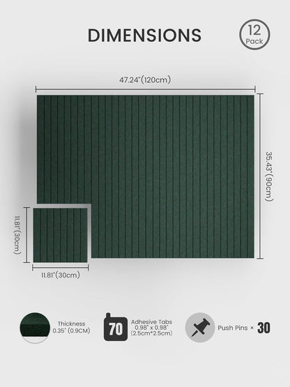 Bumusty Large Cork Board Alternative-48 x 36" Felt Bulletin Board Tiles, with 30 Pushpins, 70 Adhesive Tabs, Fine-Stripe 12-Pack, Cork Boards for Office Push Pin Board Felt Board-Oatmeal