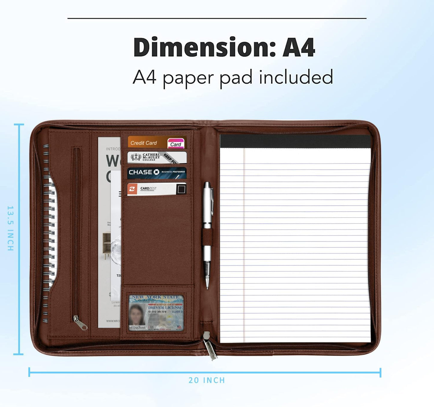 Zippered Portfolio Organizer/ A4 Refillable Lined Writing Notepad Folder Case/Fabric-Covered Padfolio Binder with Interior Storage Pocket for Men Women.Classic Black