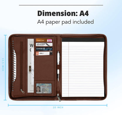 Zippered Portfolio Organizer/ A4 Refillable Lined Writing Notepad Folder Case/Fabric-Covered Padfolio Binder with Interior Storage Pocket for Men Women.Classic Black