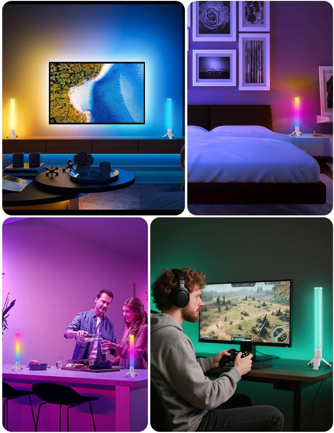 DAYBETTER 360° Smart LED Light Bars, RGB Light Bars with 16 Million Colors, Smart Gaming Lights with Music Sync and Scene Modes, 3 Modes Control, Mood Lighting, Gaming Light Bar for Room, TV, Monitor