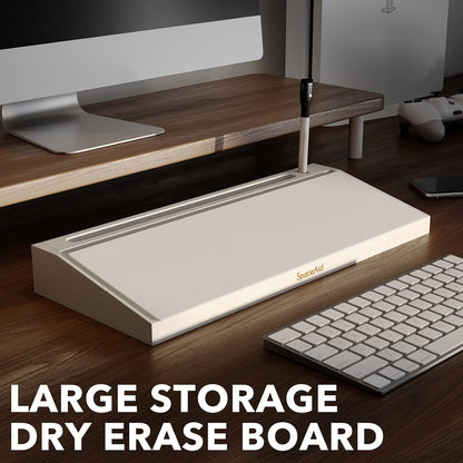 SpaceAid Bamboo Desktop Whiteboard with Organizer Box, Office Desk Dry Erase White Board Holder, Computer Keyboard Stand Pad for Office Supplies Storage (White)