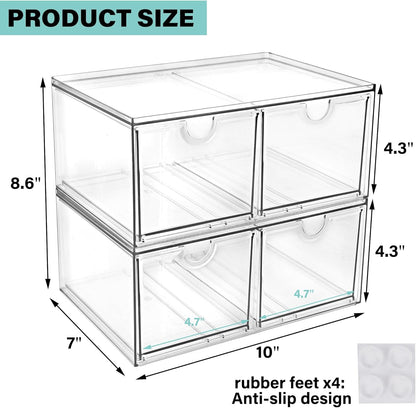 Prsildan Acrylic Drawer Makeup Organizer with 6 Drawers (Not for Baby Bottle), Set of 2 Office Desk Organizers Accessories, Clear Stackable Storage Drawers for Vanity, Craft (Largest Drawer 4" Tall)