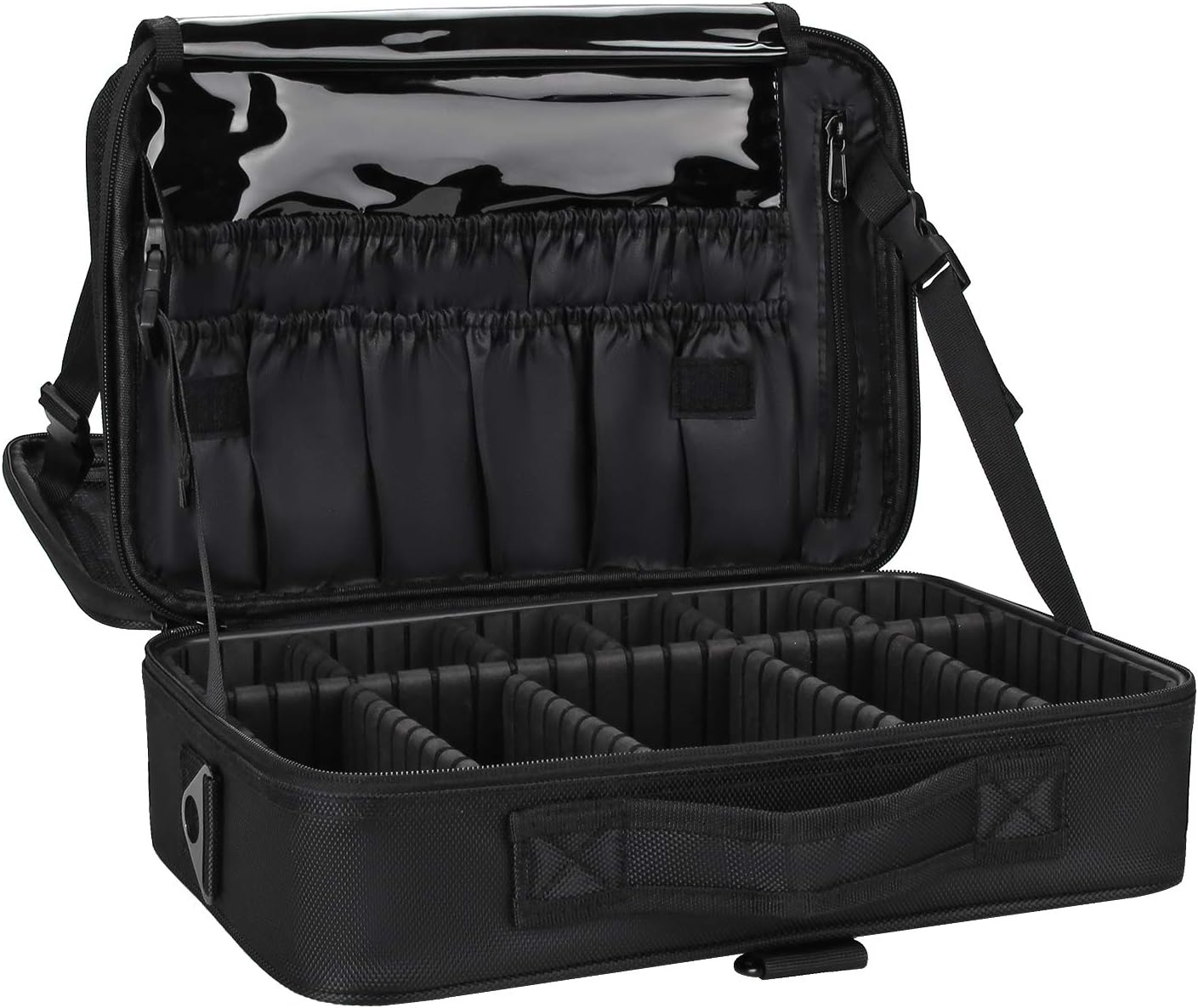 Relavel Makeup Case Large Makeup Bag Professional Train Case 16.5 inches Travel Cosmetic Organizer Brush Holder Waterproof Makeup Artist Storage Box, 3 Layer Large Capacity, with Adjustable Strap