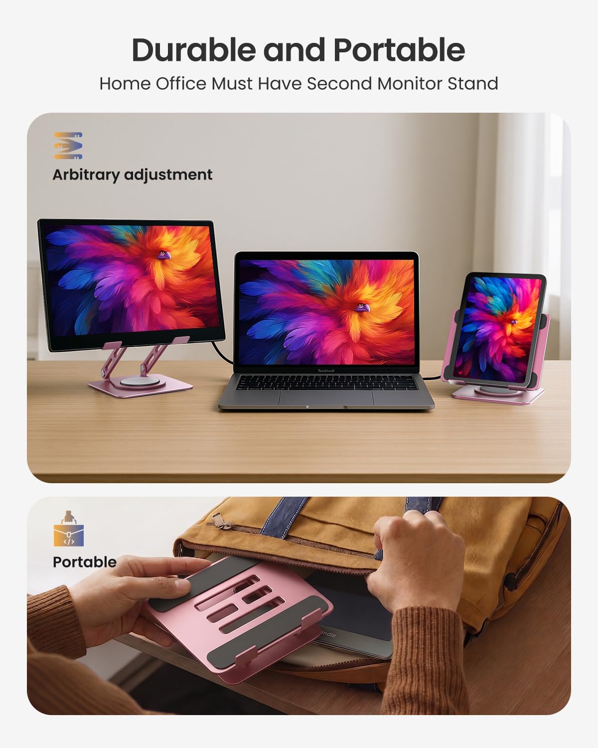 LOXP Adjustable Tablet Stand, 360 Rotating iPad Stand with Heavy-Duty Base, Tablet Holder Compatible with 4.7-16.9" Device, iPad Pro Air Mini, Kindle, Surface Tablet, Portable Monitors - Black