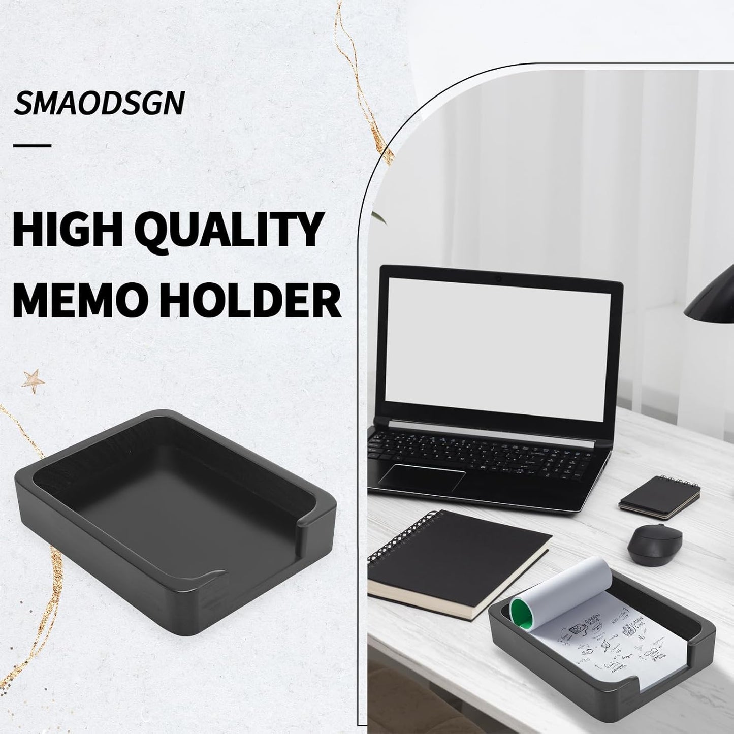 2 PCS 4x6 Memo Holder for Desk Paper Holder Black Wooden Memo Organizer for Desk Paper Tray Index Card Holder Fits 4 x 6 Index Card Cardstock Pads Note for Office School