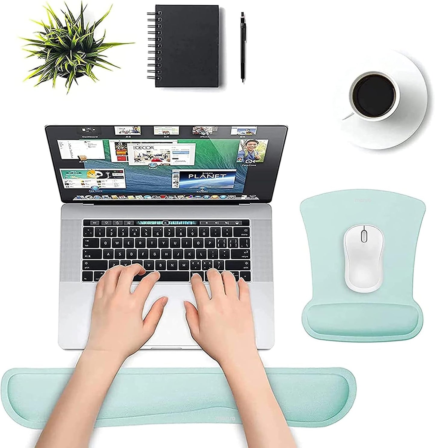 MOSISO Wrist Rest Support for Mouse Pad & Keyboard Set, Ergonomic Mousepad Non-Slip Base Home/Office Pain Relief & Easy Typing Cushion with Neoprene Cloth & Raised Memory Foam, Black