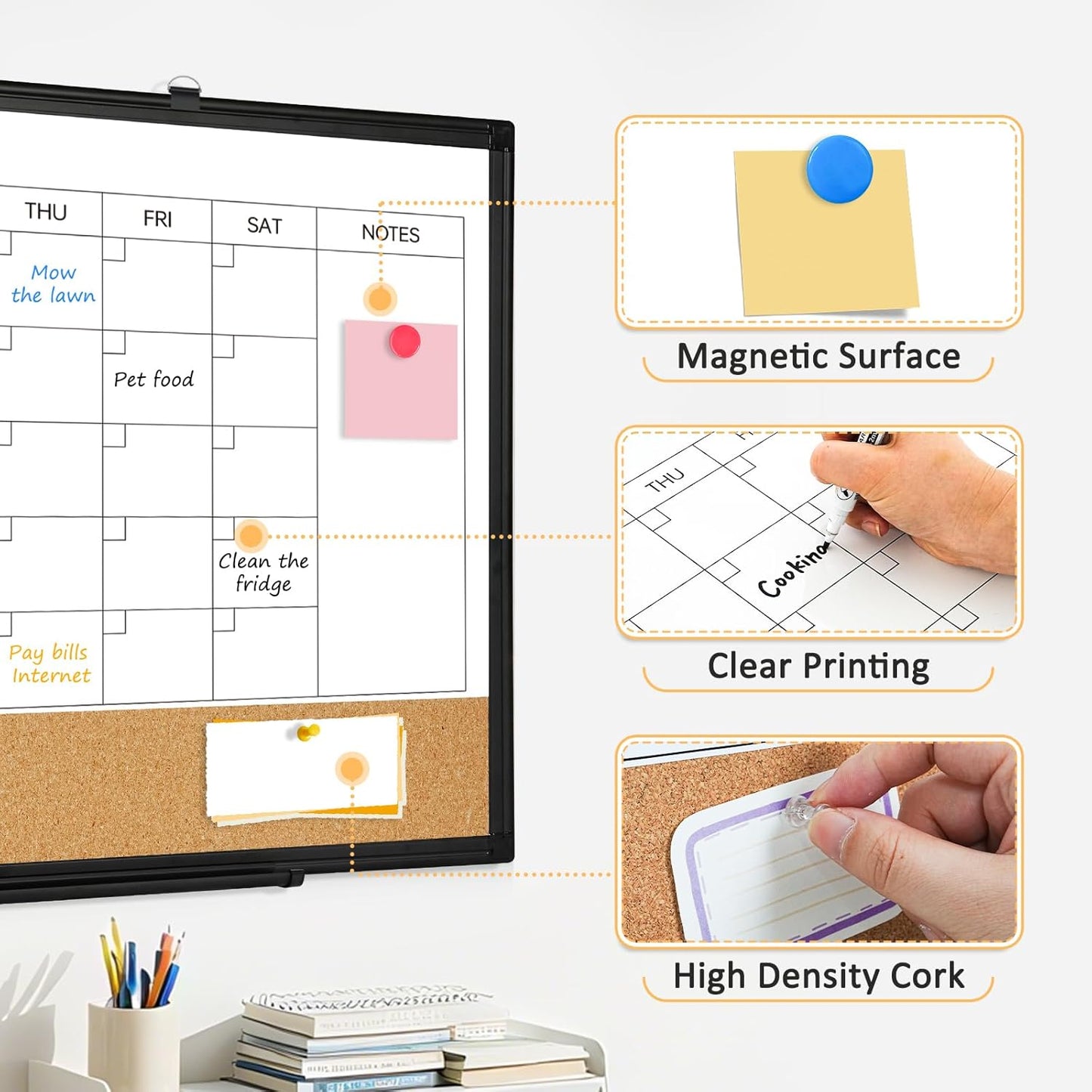 Weekly Calendar Dry Erase Whiteboard for Wall, 24"x18" Magnetic Weekly Planner White Board, Double Sided Hanging Daily Planning Board for Home, Office, School, Kitchen