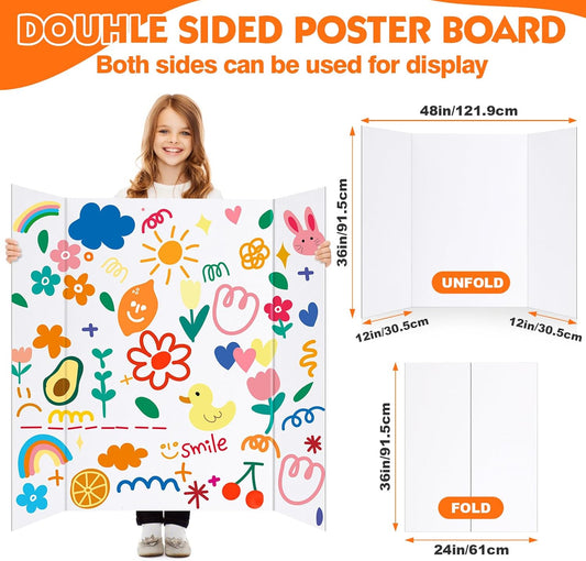 TUXITA Trifold Poster Board,4 Pack 36" x 48" Large White Corrugated Poster Boards,Science Fair Display Boards,Project Boards Perfect for School Projects, Event Displays and Business Presentations