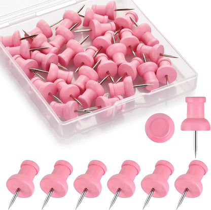 40Pcs Wood Push Pins, Decorative Thumb Tacks, Wooden Pins and Tacks, Cork Board Thumbtacks, Cute Thumbtack for Wall and Bulletin Board, Map Pins