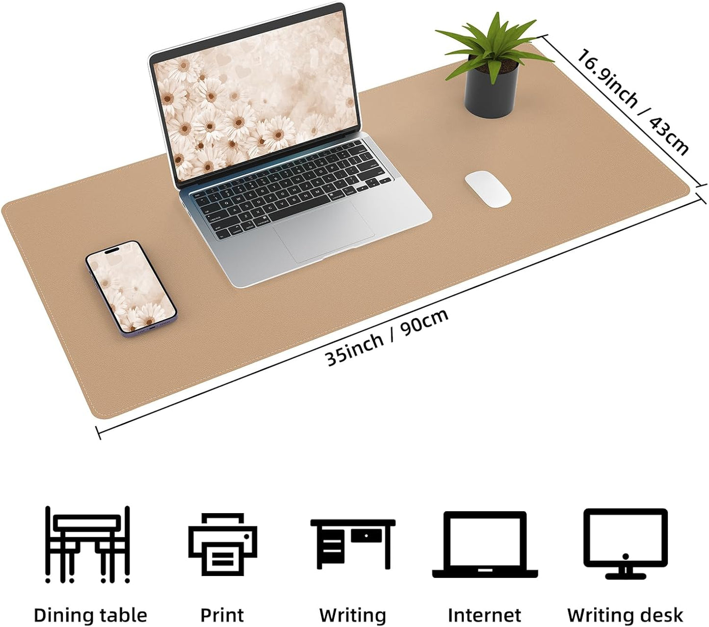 AFIING Large Desk Mat 47" x 17", Dual-Sided Natural Cork & PU Leather Desk Pad, Non-Slip Waterproof Mouse Pad for Office, Home & Gaming, Black