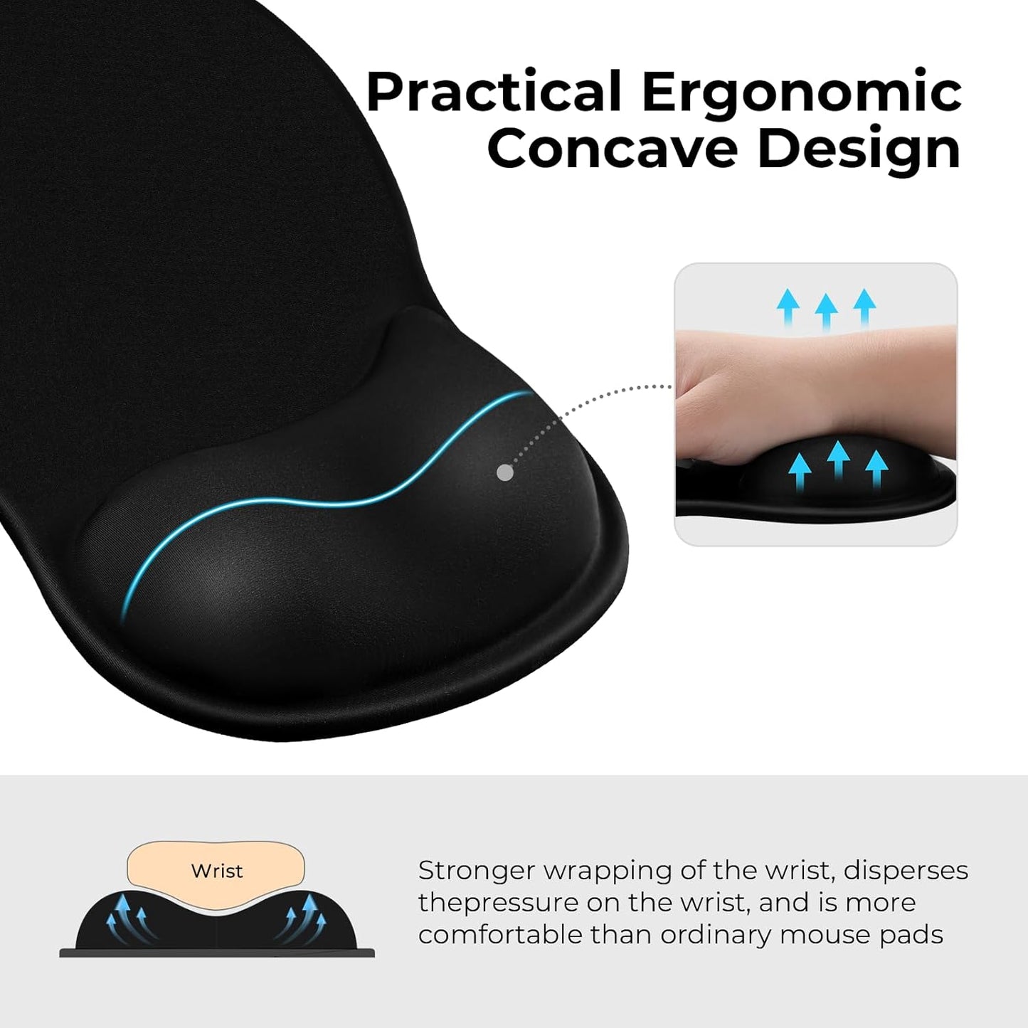 EooCoo Ergonomic Mouse Pad with Gel Wrist Rest Support, Middle Concave Design for Natural Wrist Alignment, Non-Slip Base Mousepad for Laptop, Computer, Office Desk Accessories, Carpal Tunnel Syndrome
