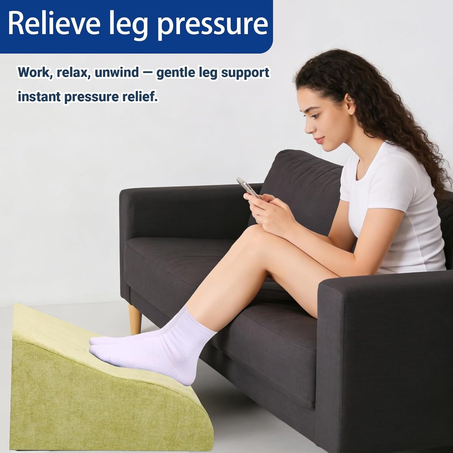 Foot Rest for Under Desk at Work, Ergonomic Under Desk Footrest with Washable Cover for Office, Home & Gaming Leg Elevation Pillow Blue