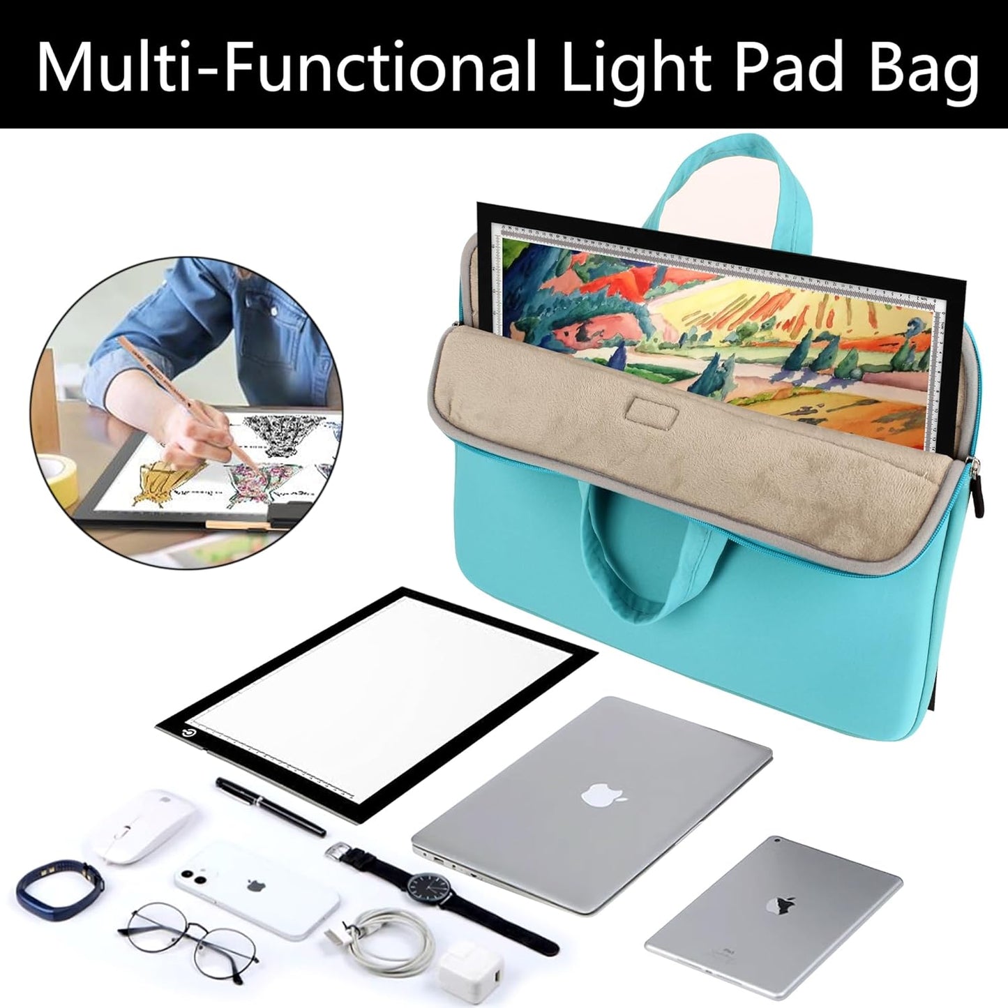 A3 Light Pad Carrying Bag for Diamond Painting,Diamond Painting Light Pad Bag,Laptop Tote Bag,Tracing Light Board Carrying Bag,Padded Fleece Liner Protective Case for A3 Light Pad