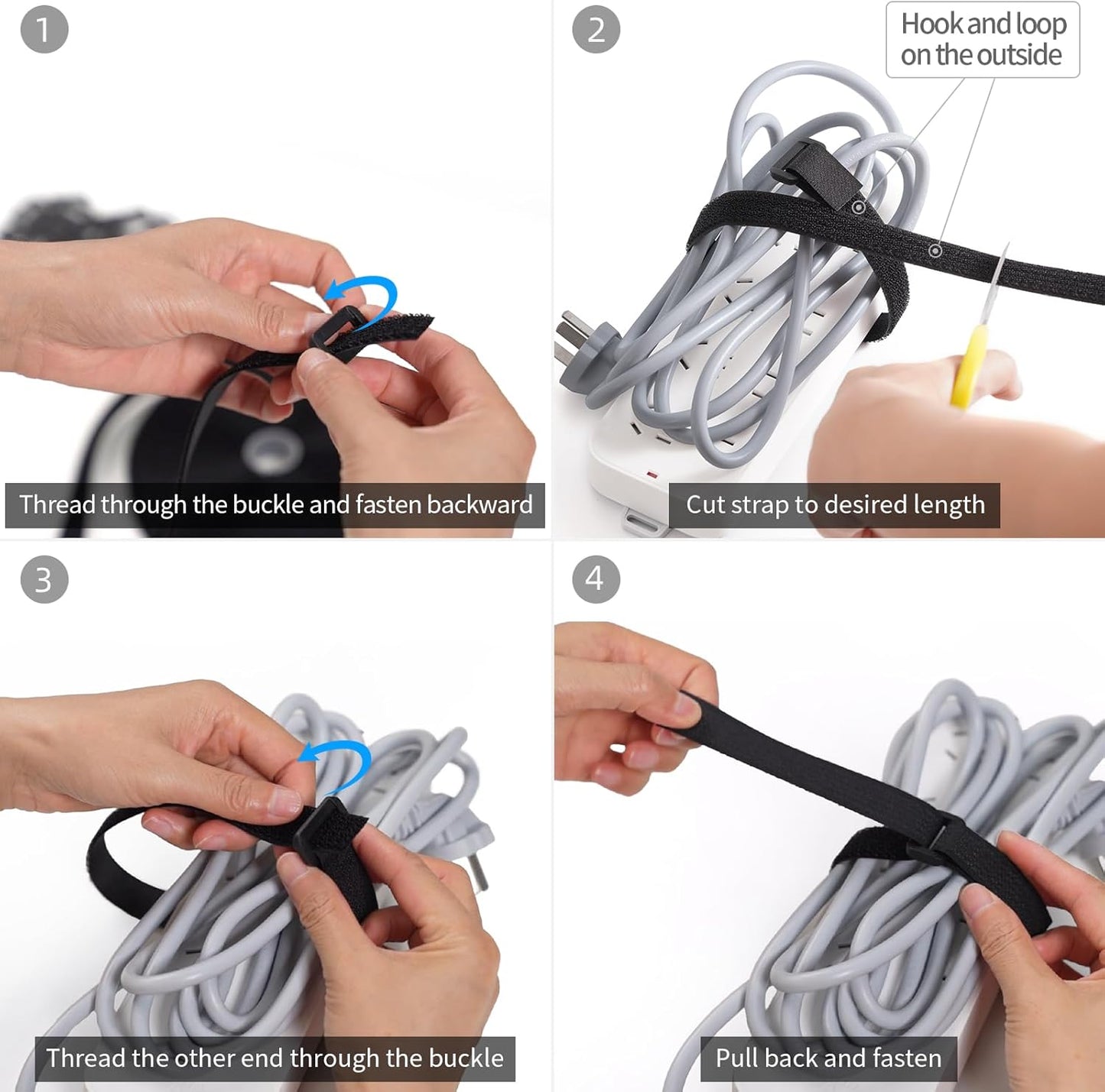 Trilancer 0.8''x 32Ft Reusable Cable Ties, Adjustable Hook and Loop Straps with 50 Buckles, Cut to Length, Ideal for Wire Management, Cord Organizer, and Cable Straps, Black