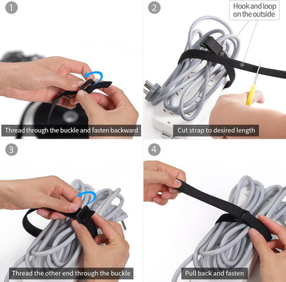 Trilancer 0.8''x 32Ft Reusable Cable Ties, Adjustable Hook and Loop Straps with 50 Buckles, Cut to Length, Ideal for Wire Management, Cord Organizer, and Cable Straps, Black