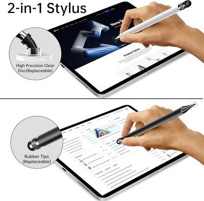 Bopomofo Stylus (5 Pcs), 2-in-1 Stylus Pen for Touch Screen, High Precision and Sensitivity, Suitable for iPhone/ipad/Android Tablets, Compatible with Touch Screens (Black/White/Blue/Rose Gold/Silver)