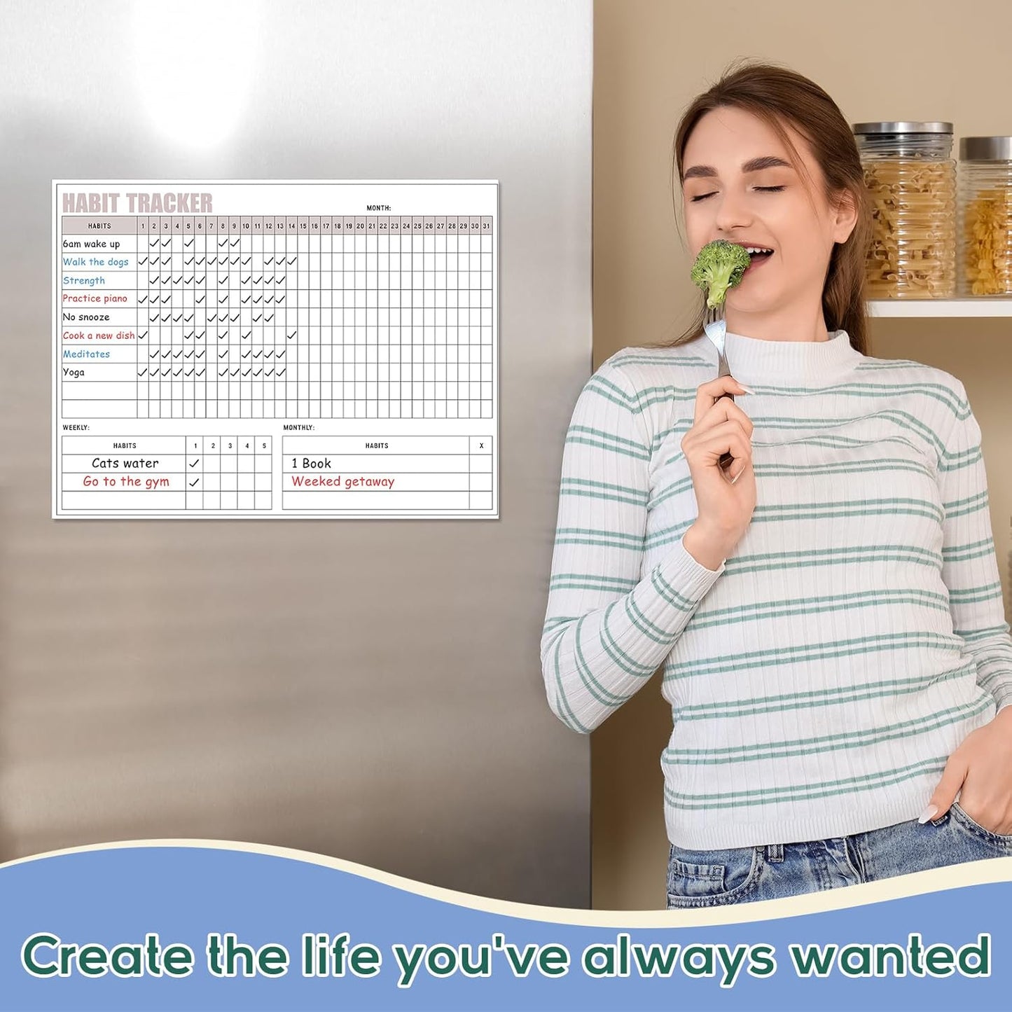 Maitys Habit Tracker for Fridge 12 x 16 Inch Magnetic Workout Tracker Journal Motivation Dry Erase Goal Habit Calendar for Whiteboard with 3 Marker Pens and 1 Eraser