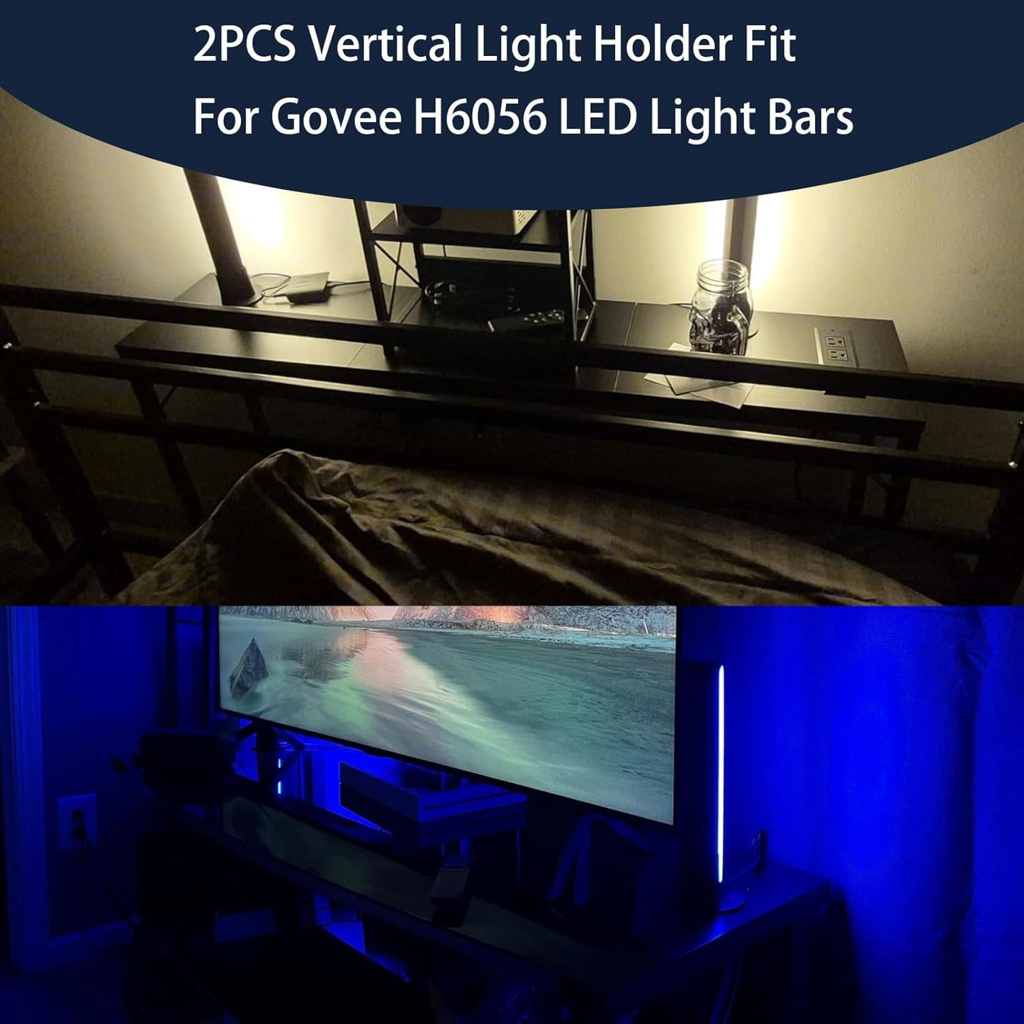 2PCS Vertical Light Holder Fit for Govee H6056 LED Light Bars & Base Bracket Kit for Monitor/TV Back (Light Bars Not Included)