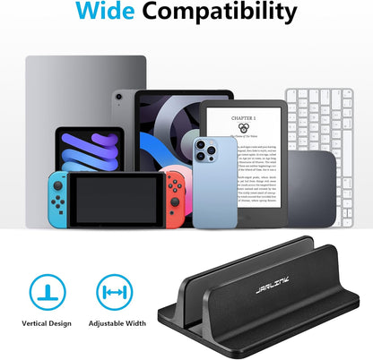 JARLINK Vertical Laptop Stand Holder, Aluminum Double Desktop Stand Holder with Adjustable Dock (Up to 17.3 inch), Compatible with MacBook, Surface, Chromebook, and Gaming Laptops, Silver