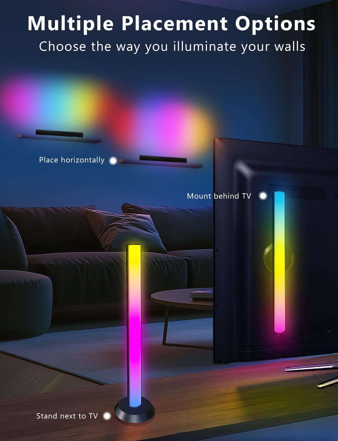DAYBETTER Smart LED Light Bars, RGB Light Bar, 14 Inches TV Backlights with Scene and Music Modes, Smart Light Bars with Multiple Placement Options, Mood Lighting, PC Gaming Light Bar for Room Decor