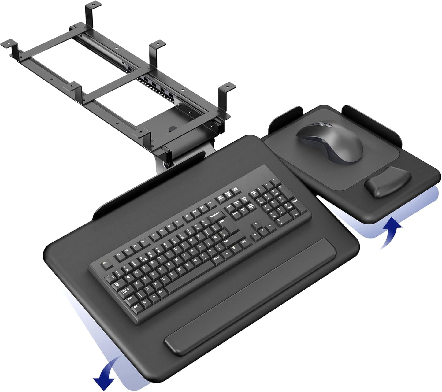 VIVO Adjustable 27 x 12 inch Under Desk Keyboard Tray with 2-Part Tilting Design, Ergonomic Under Table Mount with Padding, Black, Mount-KBTM1