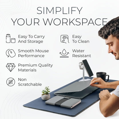 Nordik Felt and Leather Desk Mat - Willow Haze Sage - 35x17 Inch Felt and Vegan Leather Desk Blotter with Document Hideaway - Large Computer Mats for Desktop - Ideal Keyboard Mat for Office and Home