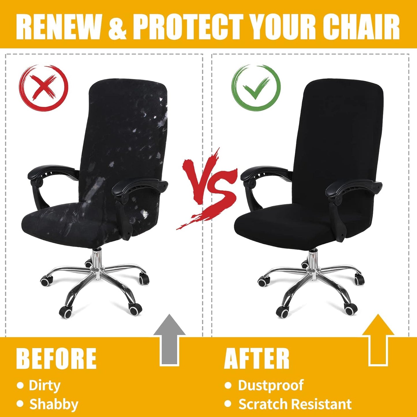 Smiry Stretch Printed Office Chair Armrest Covers, 2 Pcs Soft Fit Removable Washable Computer Desk Chair Arm Covers Protector, Black