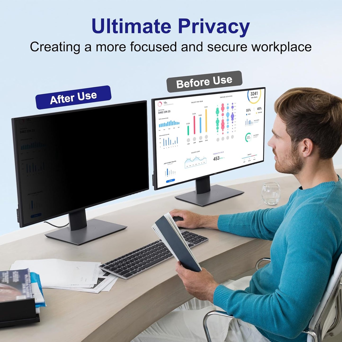 Laptop Privacy Screen 14 Inch 16:9 Aspect Ratio, Laptop Screen Privacy Shield Compatible With Lenovo Hp Dell Acer Asus Thinkpad Envy Xps, Removable Anti Glare Blue Light Computer Filter Protector