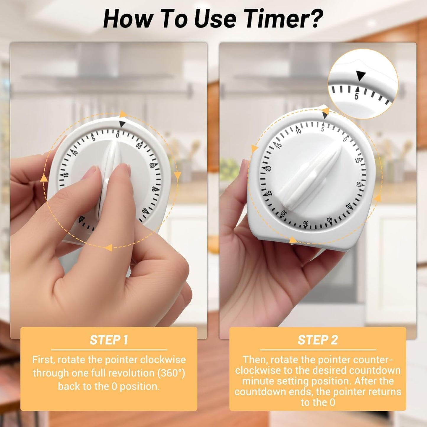 Kitchen Timers for Cooking,60 Minute Wind Up Timer,Visual Mechanical Timer,with Loud Alarm,No Batteries Required,Manual Countdown Timers for Classroom, Home, Study and Cooking (White)