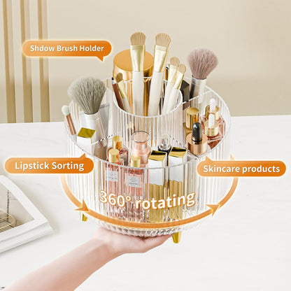 fanado 360° Rotate Makeup Brush Holder Organizer, Makeup Organizers Countertop, Makeup organization and Skincare Storage for Vanity, Desktop, Bathroom (White)