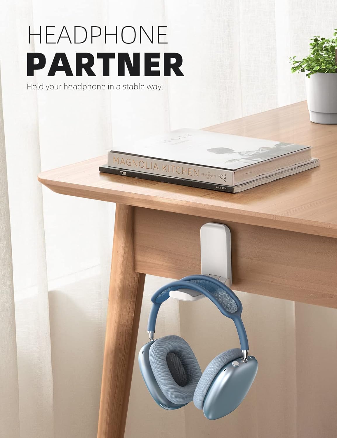 Lamicall Headphone Stand, Sticky Headset Hanger - Adhesive Headphone Holder Hook Mount, Headset Stand Holder Clip Under Desk, Earphone Clamp for Airpods Max, HyperX, Sennheiser, Black