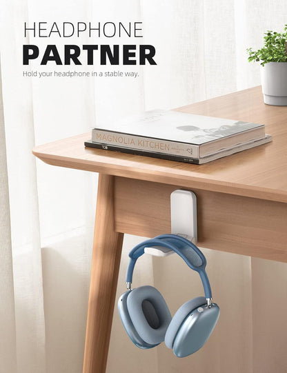 Lamicall Headphone Stand, Sticky Headset Hanger - Adhesive Headphone Holder Hook Mount, Headset Stand Holder Clip Under Desk, Earphone Clamp for Airpods Max, HyperX, Sennheiser, Black