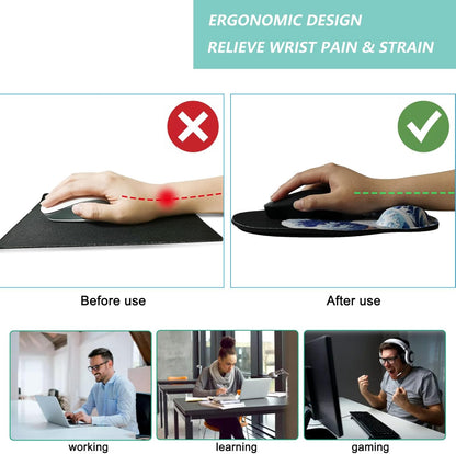Mouse Pad with Wrist Support, Ergonomic Mouse Pad with Memory Foam Wrist Rest Cushion, Non-Slip Rubber Base Gaming Mice Pad for Home Office Computer Laptop, Flowers Grass