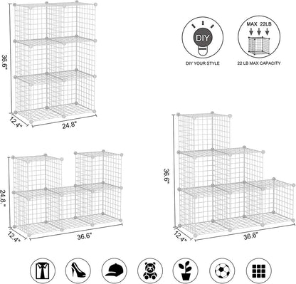 C&AHOME Wire Cube Storage, 6 - Cube Organizer Metal C Grids, Modular Shelves Units, Storage Bins Shelving, Closet Organizer, Ideal for Home, Office, Living Room, 36.6”L x 12.4”W x 36.6”H Black