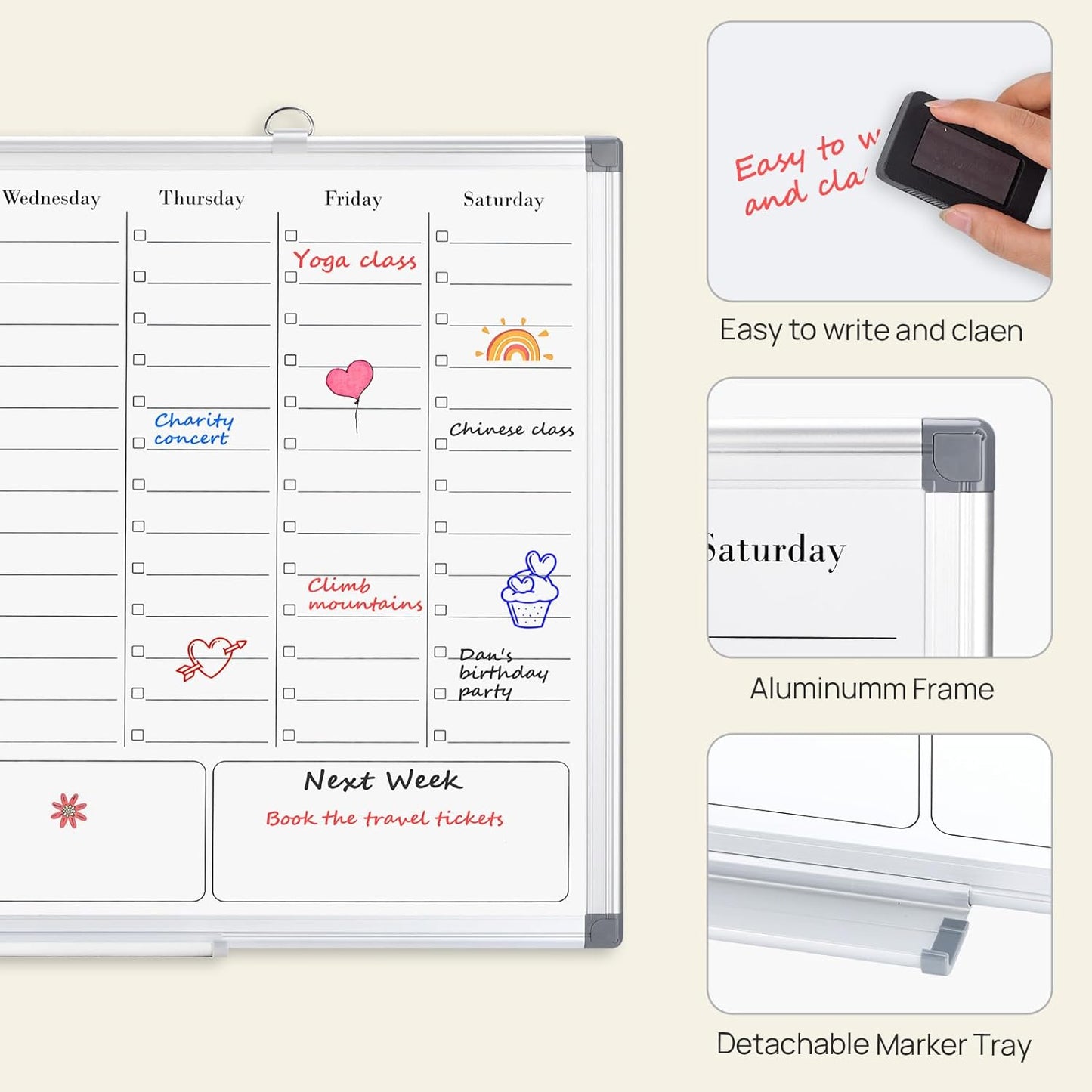 ONAVIA Desktop Whiteboard with Stand, 16"×12" Double-Sided Magnetic Dry Erase Calendar, Weekly Monthly Schedule with Time Slots, Portable for Home, Office, Planning, Memo, to Do List