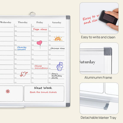 ONAVIA Desktop Whiteboard with Stand, 16"×12" Double-Sided Magnetic Dry Erase Calendar, Weekly Monthly Schedule with Time Slots, Portable for Home, Office, Planning, Memo, to Do List