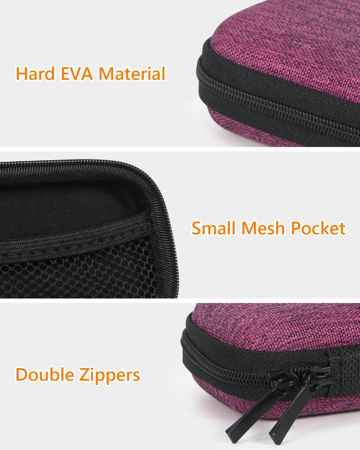 Earphone Earbud Carrying Case Holder - Lightweight Mini Universal Storage Pouch Bag for Wired Earbuds, Airpods, Bluetooth Headset, Wall Charger Adapter, USB Cable, Cell Phone Accessories - Pink